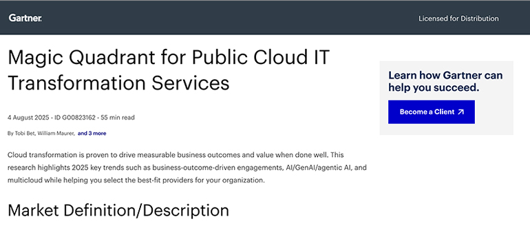 Article Gartner Magic Quadrant for Public Cloud IT Transformation Services  Image