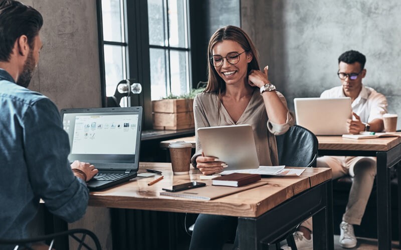 Woman working in open office