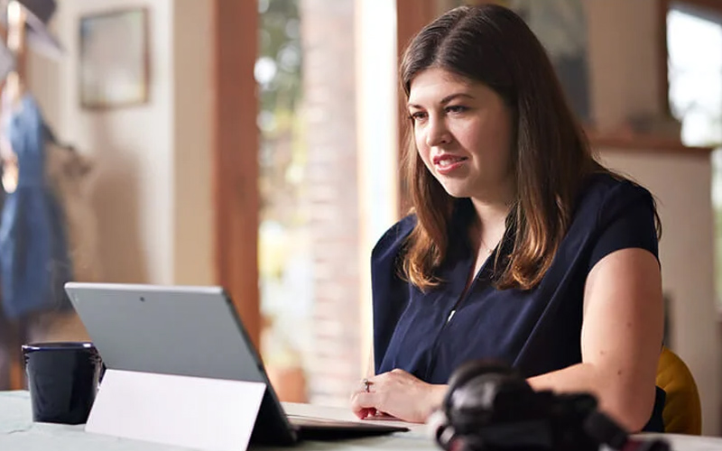 Woman working on a laptop