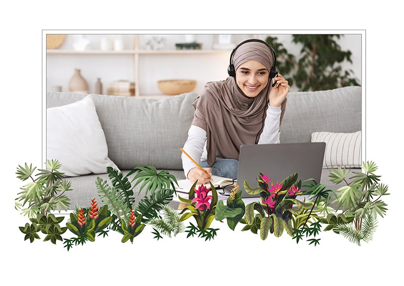 Online learner taking digital course with headset