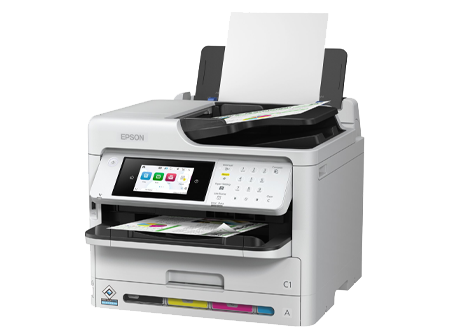 Woman working at Epson printer in open office