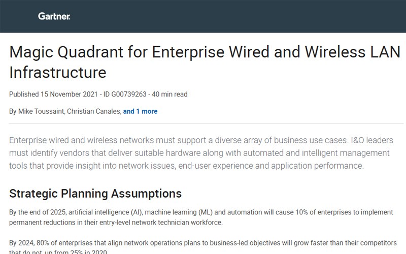 Gartner names Juniper a Leader in the 2021 Gartner® Magic Quadrant™ for Enterprise Wired and Wireless LAN Infrastructure magic quadrant for enterprise wired and wireless LAN infrastructure document