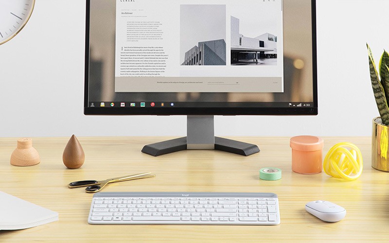 A smaller footprint means you can work on the tightest desk spaces. Logitech slim combo on a workstation.