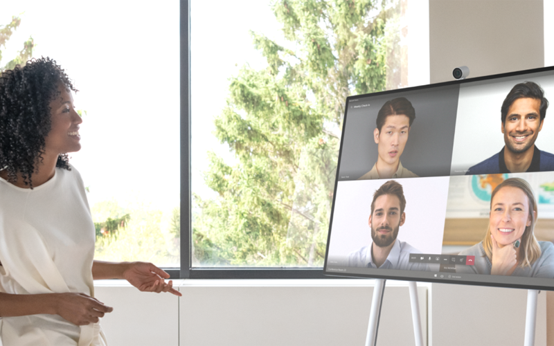 Microsoft surface hub 2s used for hybrid workplace meeting Microsoft surface hub 2s used for hybrid workplace meeting