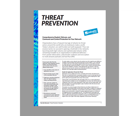 Prevent threats with Palo Alto Networks Threat prevention datasheet cover
