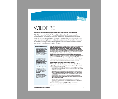 Analyse unknown threats with WildFire WildFire datasheet cover