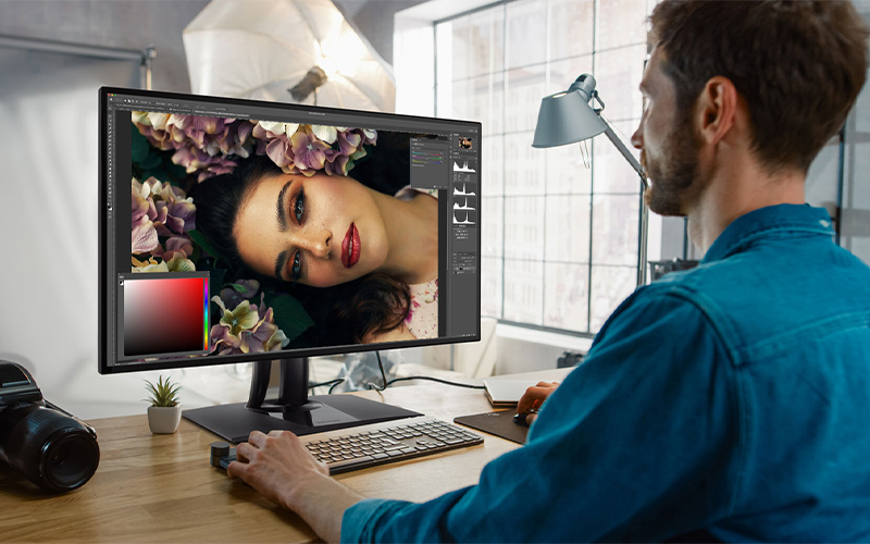 Viewsonic monitors on a desk.