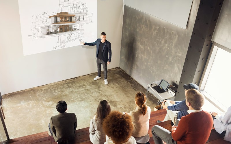 Modern meeting room with a Viewsonic projector